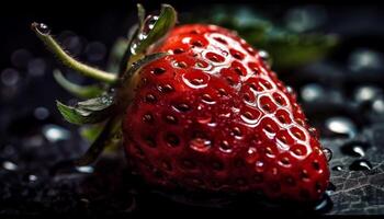 Juicy berry freshness shines on leaf background generated by AI photo