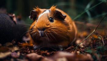 Fluffy guinea pig sits on autumn grass generated by AI photo