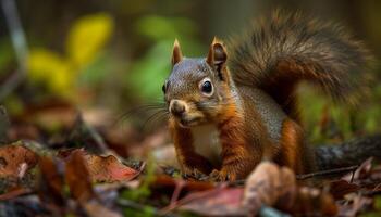 Fluffy squirrel nibbling on a tasty acorn generated by AI photo