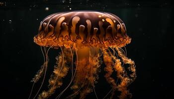 Phosphorescent moon jellyfish glowing in underwater beauty generated by AI photo