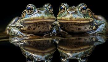 Bullfrog sitting close to water, watching nature generated by AI photo