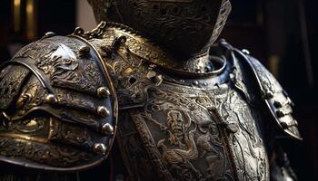 Majestic suit of armor symbolizes medieval chivalry generated by AI photo