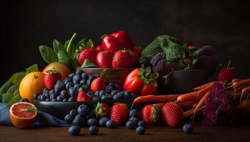 Abundant bowl of fresh organic berry salad generated by AI photo