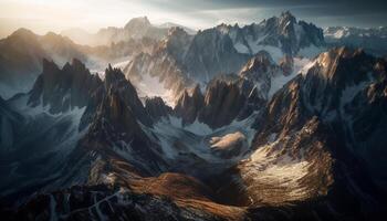 rocoso montaña rango, majestuoso belleza en naturaleza generado por ai foto