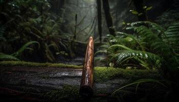 un tranquilo escena de misterio en el bosque generado por ai foto