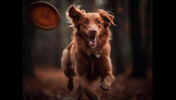 A cute retriever puppy playing in the forest generated by AI photo