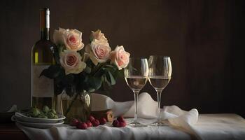 vino, romance, y champán, un lujoso celebracion generado por ai foto