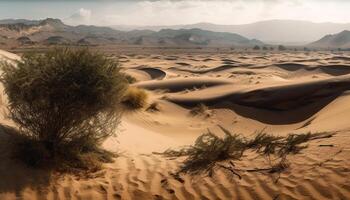 Yellow dust ripples on tranquil sand dunes generated by AI photo