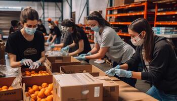 Young and mature adults working in agriculture factory generated by AI photo