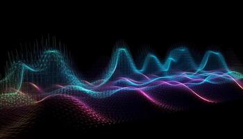 Blue waveform frequency pulses in electronically generated design generated by AI photo