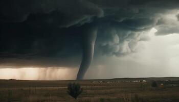 Dramatic sky sparks nature electricity, threatening danger generated by AI photo