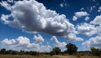 Fluffy clouds stretch high in the sky generated by AI photo