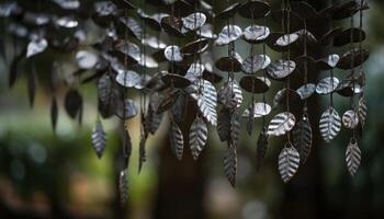 Macro leaf on tree branch in autumn forest generated by AI photo