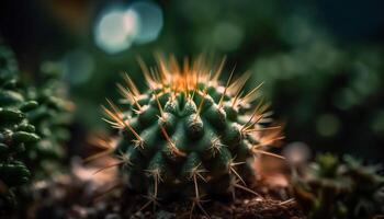 Sharp thorn on succulent plant green leaf generated by AI photo