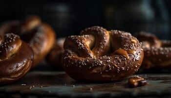 todo trigo Bagels, horneado Fresco diario en casa generado por ai foto