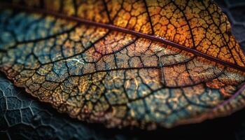 Vibrant autumn leaf displays stunning natural beauty generated by AI photo