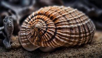 Spiraling shell showcases natural beauty near the shore generated by AI photo