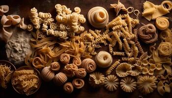 Healthy pasta meal variety of shapes and materials generated by AI photo