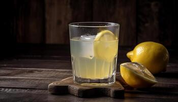 Fresh lemonade on rustic wood table outdoors generated by AI photo