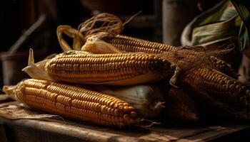 Rustic sweetcorn on the cob, freshly grilled generated by AI photo