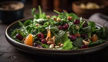 Fresco sano gastrónomo ensalada, orgánico vegetariano comida generado por ai foto