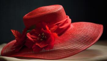 Paja sombreros y floral traje significar verano generado por ai foto