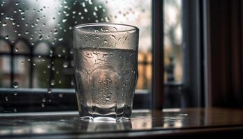 cristal vaso sostiene Fresco bebida con hielo generado por ai foto