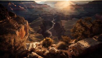 Majestic sunset over eroded sandstone rock formation generated by AI photo