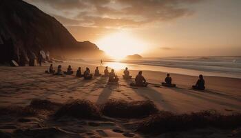 Tranquil sunset over rocky coastline, beauty in nature generated by AI photo