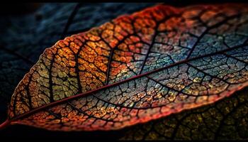 Vibrant colors of autumn leaves on forest floor generated by AI photo