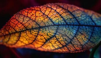 Bright leaf veins reflect sunlight on dry branch generated by AI photo