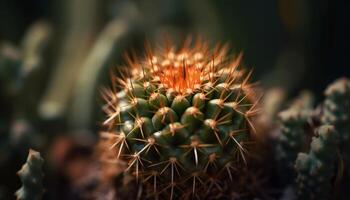 Sharp thorns on succulent plant in nature generated by AI photo