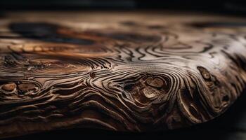 Smooth wood plank absorbs wet drops outdoors generated by AI photo