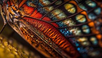 Vibrant butterfly wings showcase nature colorful beauty generated by AI photo
