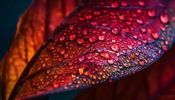 Freshness reflected in a wet autumn leaf generated by AI photo