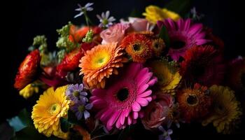 Vibrant multi colored bouquet of gerbera daisies generated by AI photo