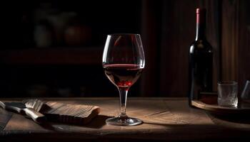 lujo vino botella vierte oscuro rojo cabernet generado por ai foto