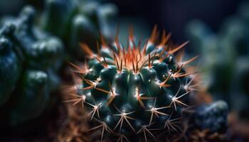 Green succulent plant with sharp thorns spiked generated by AI photo