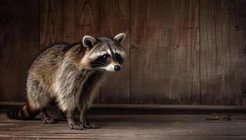 Fluffy raccoon looking cute with striped fur generated by AI photo