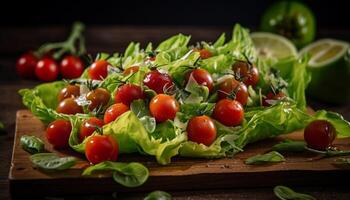 Fresco orgánico tomate ensalada, un gastrónomo aperitivo plato generado por ai foto