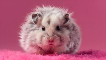 Cute baby rabbit with fluffy pink fur generated by AI photo