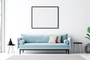 big frame for mockup with design of blue sofa and white photo