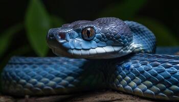 venenoso víbora en bosque, camuflado en hojas generado por ai foto