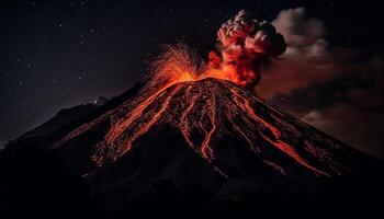 en erupción volcán se extiende ardiente destrucción en naturaleza belleza generado por ai foto