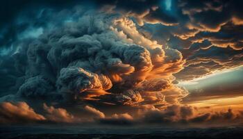 dramático nublado cielo, naturaleza temperamental obra de arte desvelado generado por ai foto