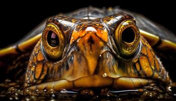 Yellow turtle shell, macro underwater focus generated by AI photo