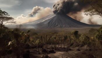 el montaña entra en erupción, creando un ardiente paisaje generado por ai foto