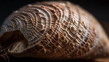 Yellow snail shell spirals in dark water generated by AI photo