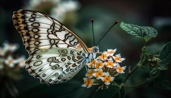 Colorful beauty in nature Butterfly pollination captured generated by AI photo