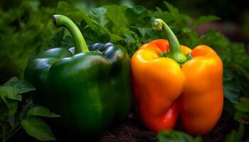 Ripe bell peppers offer healthy gourmet refreshment generated by AI photo